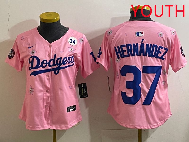 Youth Los Angeles Dodgers 37 Hernandz Pink Sakura Edition 2025 Nike MLB Jersey style 39